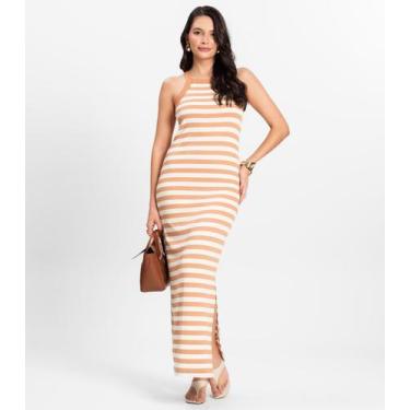 Imagem de Vestido Midi Feminino em Ribana de Viscose Rovitex Marrom, G, Marrom