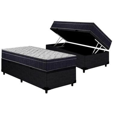 Imagem de Cama Box Baú Solteiro: Colchão Espuma D45 Ortobom Airtech 150 + Base CRC Courano Black(88x188)