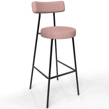 Imagem de Banqueta Alta Bar Cozinha Sala De Jantar Aço Milão L02 Linho Rosa - Lyam Decor