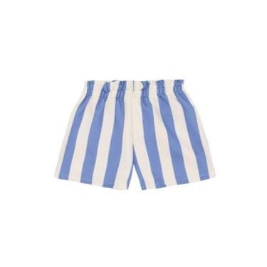 Imagem de Shorts infantil menina em moletinho listrado Brandili -Azul, 6, Azul