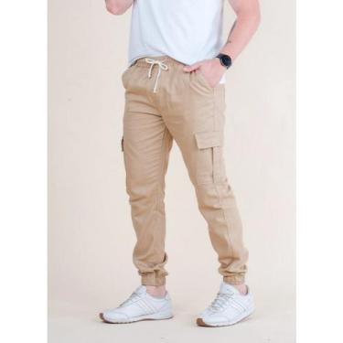 Imagem de Calça cargo jogger masculina 6 Bolsos sarja skate casual 2025Hip-Hop E