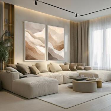 Imagem de Conjunto 2 Quadros Decorativos com Moldura Caixa Tons Bege Areia  para