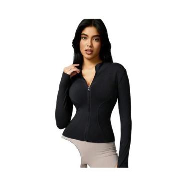 Imagem de Jaqueta Esportiva Feminina De Manga Longa Com Zíper E Gola Alta Em Cor