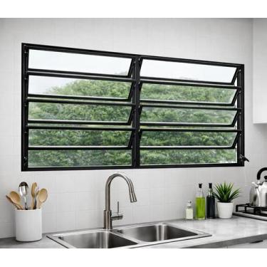 Imagem de Vitro Basculante Alumínio Preto 2 Seções 100x120 Brecorimo