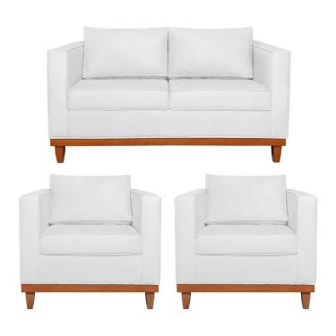 Imagem de Kit Sofá 2 E 3 Lugares E 2 Poltronas Europa 180cm Suede - Doce Sonho Móveis Branco