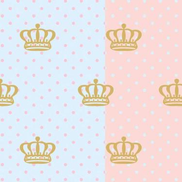 Imagem de Papel De Parede Poa Rosa E Azul Com Coroa Dourado Adesivo