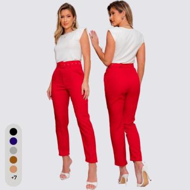 Imagem de Calça Feminina Clochard Alfaiataria Com Cinto Forrado - IV STORE, Verm