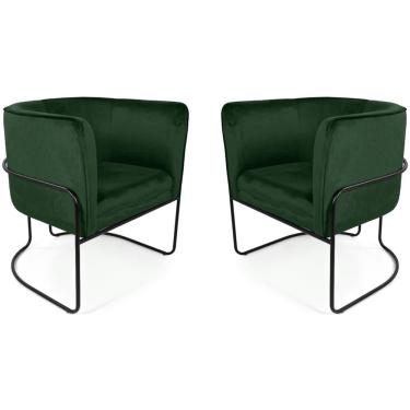Imagem de Kit 02 Poltronas Betina Base Preto Veludo Verde - Nexta Casa