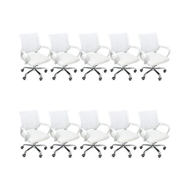 Imagem de Kit 10 Cadeiras De Escritório Begonia Mesh Ergonômico Branco