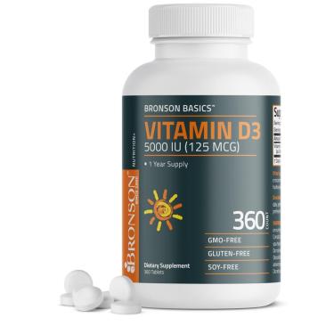 Imagem de Suplemento de vitamina D3 Bronson 5.000 UI para 1 ano de fornecimento 360 Tab-Unissex