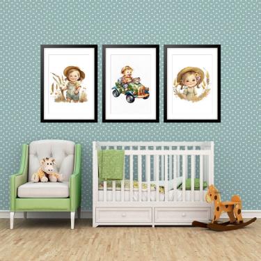Imagem de Kit 3 Quadros Grandes Quarto Infantil Crianças 60x48cm
