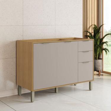 Imagem de Balcão de Cozinha para Pia 120 Cm Colors 3 Portas 2 Gavetas 100% Mdf Freijó/Cinza Níque...