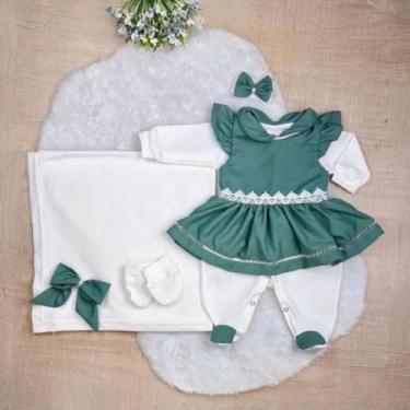 Imagem de Kit Saída Maternidade Menina 05 Peças Lavínia Roupas de Bebê Malha 100