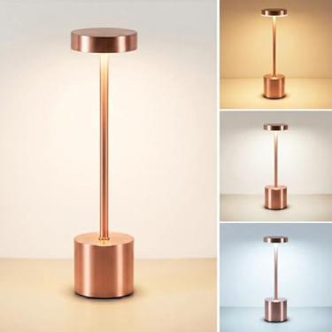 Imagem de Luminária de Mesa Recarregável com Toque Abajur Mesa LED 3 Cores, Bateria USB-C e Dimmer, Design em Metal (Dourado, Preto, Cobre, Branco) para Home Office e Presente