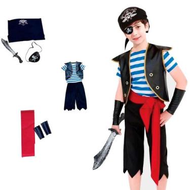 Imagem de Fantasia Cosplay De Pirata Luxo Infantil Caribe Jack C/Acess COR:PRETO