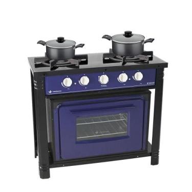 Imagem de Fogão Industrial 2 Bocas com Forno Bravo Azul Venâncio + 2 Caçarolas T