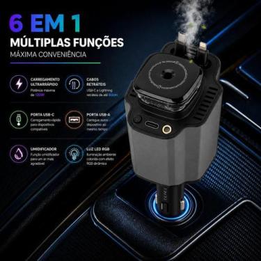 Imagem de Carregador Automotivo 6 em 1 com Proteção Inteligente 120W - Carregado