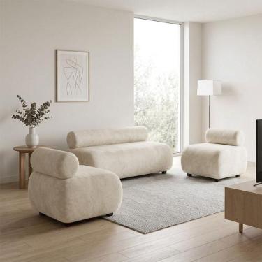 Imagem de Sofá Namoradeira e KIT2 Poltronas Decorativa Para Sala Nara SUEDE - DR