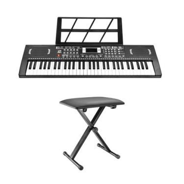 Imagem de Kit Teclado Musical 61 Teclas Com 100 Timbres/Ritmos Sustain E Banco E