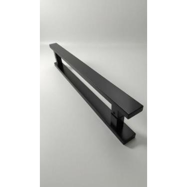 Imagem de Puxador Duplo Porta Madeira Vidro Preto Fosco 80cm - Congratulations S