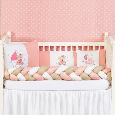 Imagem de Kit Berco Menina Ursinho Lua 6 Peças Protetor De Berço Rose
