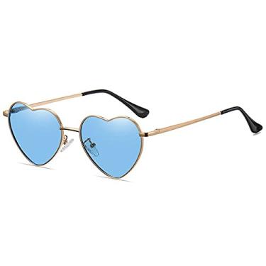 Imagem de Óculos de sol com armação de metal moda feminina vestido extravagante retrô em forma de coração com lente gradiente óculos de sol uv 400 ao ar livre, ouro, azul, china