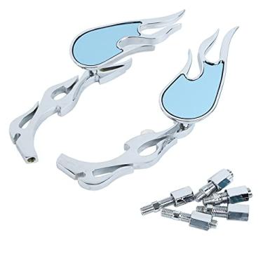 Imagem de TOTMOX Carcaça de alumínio de vidro azul para motocicleta, parafusos M8/M10, espelhos retrovisores espelho lateral estilo chama, ajuste universal, 2 peças com
