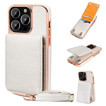 Imagem de carteira de couro pu lichia capa para cartão de crédito capa para iphone 13 14 pro max capa fina couro luxo, branco, para iphone 14 pro