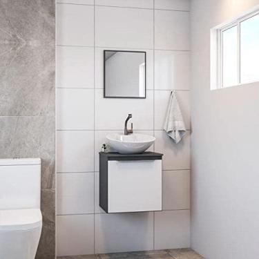 Imagem de Kit Gabinete Armário Balcão Suspenso com Pia Branca e Quadro de Espelho Compacto para Banheiro
