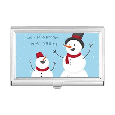 Imagem de Porta-cartões de visita Merry Christmas Snowman Blue Sky