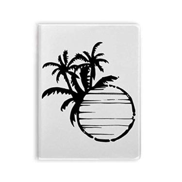 Imagem de Caderno de silhueta de coqueiro, praia, preto, capa de goma
