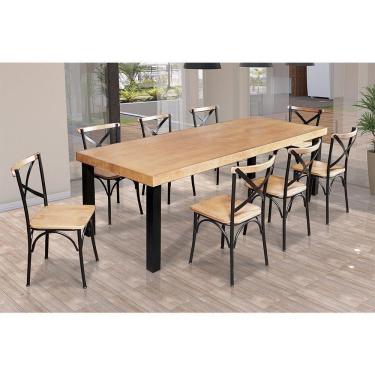 Imagem de Mesa Jantar Retangular Industrial 2M Arlete Com 8 Cadeiras Paris Base Alumínio - Natural - Marrom