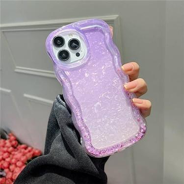 Imagem de Capa de telefone de areia movediça com textura de concha colorida brilhante para iPhone 14 13 12 11 Pro Max 14Plus Wave Edge Liquid Shockproof Soft Cover, T4, para iPhone 13