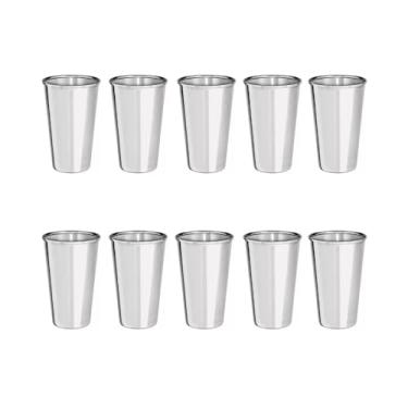 Imagem de Jogo 10 Copos Aço Inox Para Agua Suco Prata Resistente 250ml Leve Borda Fina Slim