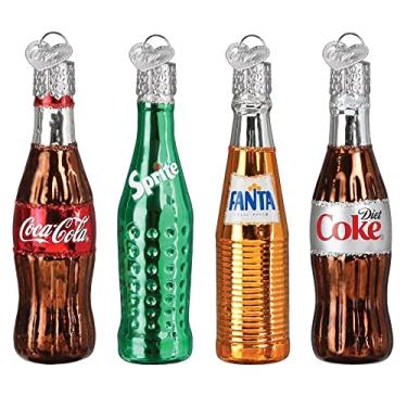 Imagem de Old World Christmas Enfeites Coca-Cola Mini Conjunto de Bebidas Enfeites de Vidro Soprados para Árvore de Natal