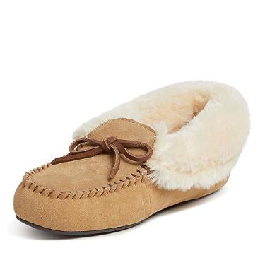 Imagem de Dearfoams Pantufa feminina de camurça genuína dobrável com gravata, Deserto, 40