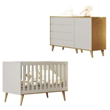 Imagem de Berço Americano Ludmila e Cômoda Gran Lorena Off White Bétula - Carolina Baby