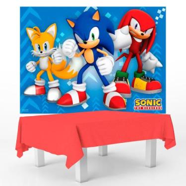 Imagem de Kit Festa Sonic Decoração Anive Toalha Vermelha + Painel Tnt - Piffer