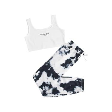 Imagem de SOLY HUX Conjunto de 2 peças para meninas com letras e blusa cropped e calça roupas fofas moda 2023, Preto, branco, multi, 12 Anos
