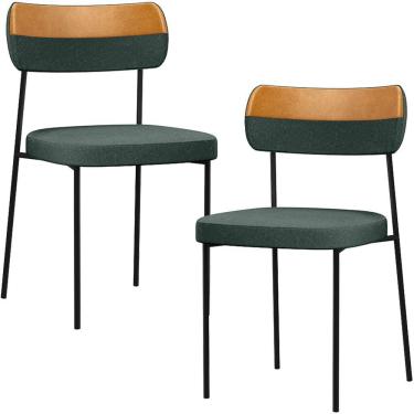 Imagem de Kit 02 Cadeira Decorativa Estofada Para Sala de Jantar Melina L02 Linho  verde Couríssimo Whisky - Lyam Decor