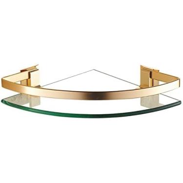 Imagem de Prateleira De Canto De Vidro Com Moldura De Alumínio De Parede, Prateleiras De Banheiro Adequadas Para Banheiro E Varanda De Cozinha, Organizador De Suspensão De 1 Camada,Ouro,Constructive23