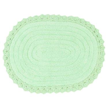Imagem de Tapete de Banheiro Algodão Oval Crochê Vizapi Ellora 50x70cm Verde Acqua