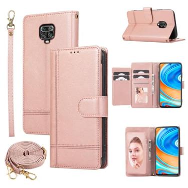 Imagem de Dswteny Capa carteira compatível com Xiaomi Redmi Note 9 Pro/Note 9s/Note9 Pro Max/Poco M2 Pro, alça transversal, capa de celular flip de couro espelhado para Redme Note9S Note9Pro 4G ouro rosa