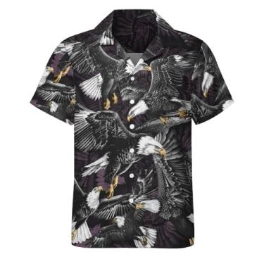 Imagem de Lontse Camisa masculina de manga curta com botão águia animal camisa casual praia camisas havaianas, Preto 1, P