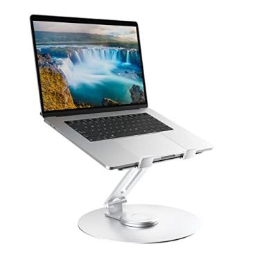 Imagem de Suporte giratório para laptop para mesa, suporte de computador de alumínio de altura ajustável com base giratória 360, suporte ergonômico dobrável, suporte portátil compatível com MacBook, todos os
