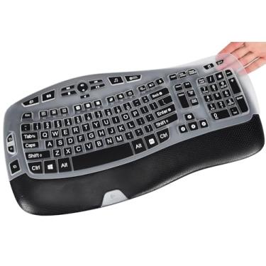 Imagem de CaseBuy Capa de teclado com letras grandes compatível com Logitech K350 MK550 MK570 Protetor de teclado ergonômico sem fio com letras impressas grandes - Preto