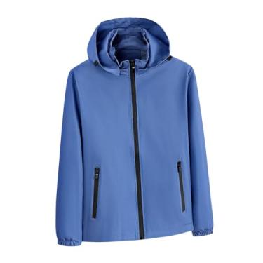 Imagem de Jaqueta masculina leve, corta-vento, bolsos com zíper, capa de chuva, cor sólida, casaco de ciclismo, Azul claro, 3G
