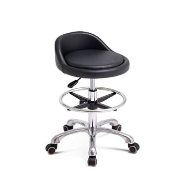 Imagem de Grace & Grace — Banqueta profissional Gilder com encosto confortável, giratória, giratória, ajustável, resistente, para loja, salão, escritório e casa (com apoio para os pés, preto)