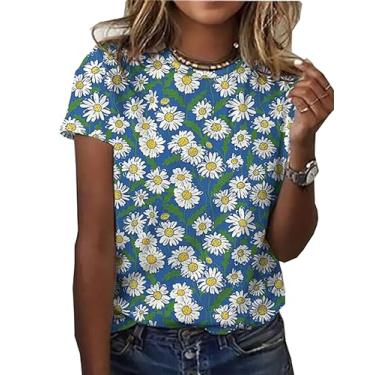 Imagem de Camiseta feminina floral com estampa de flores silvestres para amantes de plantas, flores vintage, manga curta, Margarida, M
