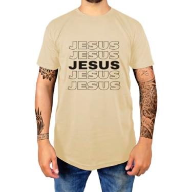 Imagem de Camiseta Masculina Casual Algodão Premium Estampada Gola Redonda Jesus Christ (GG, Caqui)
